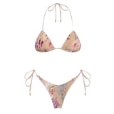 Sexy Micro Bikini Side Tie Thong Two-Piece Swimwear Halter Swimming Suit For Women Floral Print Biquini Ladies Bathing Suit