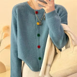 Japanese Sweet and Fresh Round Neck Colorful Button Knitwear Coat Academy Style Western Versatile Sweater Women's Cardigans