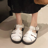 Pbong  Women's Sandals Roman Weave Hollow-Out Closed-Toe Sandals for Women Summer Outdoor Wear Flat Thick-Soled Buckle Sandals