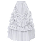 Pbong  Spring European Vintage Style Women High Waist Ruffled Long Skirt Solid White Party Dance Victorian Cosplay Costume Skirt