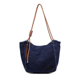 Pbong  Women's Vintage Washed Denim Tote Bag Braided Drawstring Casual Commuter Shoulder Bag Daily Large Capacity Handbag