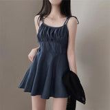 Summer Chic Vintage Slimming Pleated A-Line  Dress Women's Trendy Strapless Cotton High Waist Short Skirt Casual X-Shape