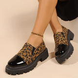 Pbong  Women's Chunky Platform Loafers Leopard Print Slip On Casual Shoes Woman Fashion Patent Leather Thick Sole Dress Shoes Plus Size