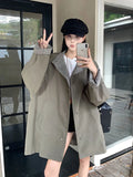 Korean Chic Elegant Jacket Women Loose Design Double Sided Wear Plaid Coat Fall Fashion Long Sleeve Sweet Pockets Outwear