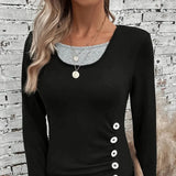 Pbong  T-shirt Women's Large Knitted Casual Solid Color