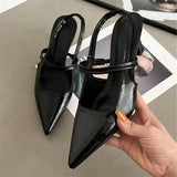Pbong  Spring Summer Narrow Band Slingbacks Women Pumps Sandals Elegant Low Heels Casual Party Dress Mule Shoes
