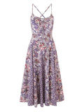 Pbong  Bohemian Romantic Purple Floral Cami Maxi Dresses Female Corset Top Backless Draped Flowy Skirt for Beach Weddings