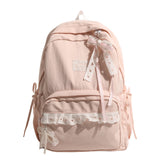 Women's Nylon Lace Bow Backpack Sweet Fresh Aesthetic Daily School Casual Book Bags New Fashion Student Back Packs