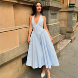 Halter Neck High Waist Fashion Long Dress French Chic A-line Pleat Women Summer Dress New Party Fashion Female Clothes