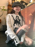 Kawaii Cat Graphic Sweater Women Korean Fashion Sweet Bow Pullover Kpop Casual Sueter Mujer Coquette Long Sleeve Tops