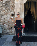 Slim Ruffles Flower Print Sling Top+ Skirts Suit Women's Sleeveless Vest Hip Package Skirt 2 Pieces Set 2025 New Lady Outfits
