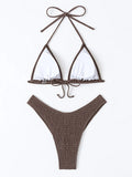 Halter String Triangle Thong Bikini Solid Swimsuit Women Sexy Swimwear Female Bather Bathing Swimming Swim Suit Beachwear