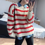 Striped Crew Neck Sweater Women Pullovers Long Sleeve Crewneck Knitted Jumper Ladies Fall Winter Casual Outfit