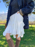 Elegant Lace Tulle White Skirt Women Fairycore Sweet Korean Style Ruffle Short Skirts Vintage Irregular Layered Skirts
