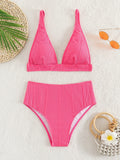 Plain Bikini Women High Waist Swimsuit Solid Padded Swimwear Female Bathers BathingSwimming Swim Suit Beachwear