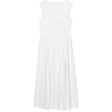 Summer New European And American Style Solid A-line Pink Strap Dress Fashion Elegant Square Collar Women Summer Long Dress
