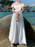 Fashion New Women Elegant White Dress Off Shoulder A-Line Party Prom Dresses Female Solid Chic Birthday Clothes