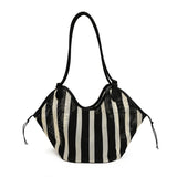 Women's Large Capacity Stripe Mesh Shoulder Bag Casual Summer Daily Beach Tote Bags New Trend Female Fashion Handbags