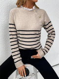 Autumn and winter women's fashionable lace round neck striped long sleeved knitted sweater