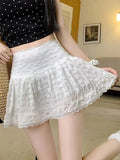 Pbong  Sweet Cute White Skirt Women High Waist Preppy Style Sexy Mini A Line Skirts Summer Chic Korean Casual Lady Elegant Dance Skirt