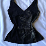 2000s American Vintage Sexy Camis Harajuku Dark Gothic Print Slim Sleeveless Tops Y2k Subculture Beach Party Style Mini Vest