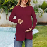 Pbong  Spring and Autumn New Pregnant Round Neck Solid Color Loose Comfortable Cotton Long Sleeve T-shirt Soft Breastfeeding Top