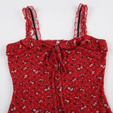 Red Flowers Printed Sleeveless Mini Dress