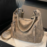 Pbong  Vintage Synthetic Faux Leather Handbag with Multiple Pockets Large Capacity Zipper Closure Adjustable Strap Golden Tone Hardware