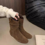 Elegant Comfortable Women's Shoes Autumn Winter Height-increasing Women's Boots Retro Minimalist Midsole Round Toe Boots 44