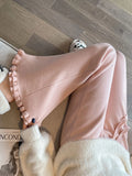 Ruffles Knitted Flare Pant Women High Waist Fashion Loose Fall Winter Trousers Korean Chic Elegant Lady Sweet Solid Pants