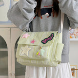 Pbong  Women Cute Star Pattern Shoulder Bags Lightweight Minimalist Checkered Sling Pack Wear- Commute Work Tote Purse