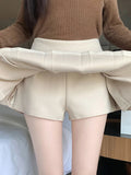 Retro Faux Woolen Pleated Skirt Women Sweet Slim Sexy Mini A Line Skirts Preppy Style High Waist Fall Winter Korean Skirt