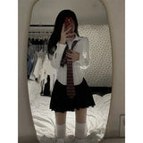 Y2K White Shirts Women Streetear Tunic Long Sleeve Crop Tops Students Jk Preppy Korean Fashion Basic Slim All Match Blouses New