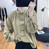New Spring Autumn Women's Blouse 2025 Stand Up Collar Versatile Ladies  Shirt Fashion Double Breasted Buttons Leisure Lady Top