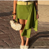 Pbong  Asymmetric Draped High Waist Mini Skirt Structured Fabric Layered Flounce Hem Summe rChic  Bold Women Streetwear Outfit