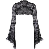 Lace Mall Gothic See Through Shrug Tops Grunge Aesthetic Black Flare Sleeve Crop Top Women Vintage Punk Sexy Clothing