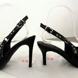 Pbong  Summer PVC Transparent Crystal Pointed Toe Sandals Women Elegant Buckle Strap Slingbacks Heels Shoes