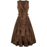Medieval Women Renaissance Lace-Up Vest Dress Irregular Hem Dress Sleeveless Sweetheart U-Neck Gothic Pirate Cosplay Costume