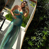 2Pcs Hollow Swimsuit With Long Skirt Women Sexy Swimwear Female Bikini Cut Out Biquini Swim Suit Shiny Star Bodysuit Beachwear