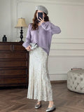 Silver Sequin A-line Fishtail Skirt Vintage Skirts for Woman Long Dress Korean Fashion Y2k Clothing Faldas Para Mujeres