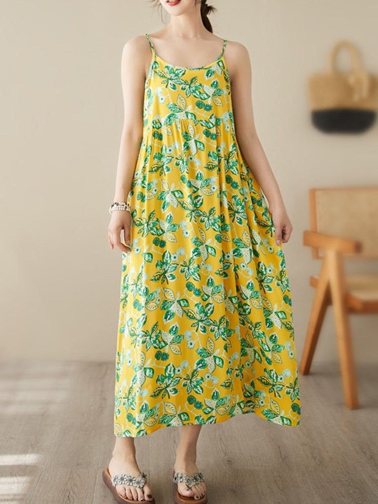 sleeveless strap vintage floral Polka Dot new in dresses for women casual loose long summer beach dress elegant clothing
