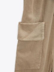 New Fashion Casual Women's Ruili Lace-up Adjustable Waist With Patch Pocket Front Linen Midi Dress