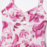 Sexy Fashion Backless Slim Fit Hollow Embroidery Printed Long Dress Rosered V-neck A-line Party Dress Summer Woman Clothing 2025
