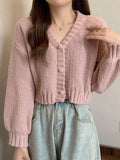 Sexy Cropped Sweet Cardigan Women V Neck Vintage Slim Long Sleeve Knitted Sweaters Korean Causal Simple Solid Lady Fall Tops New