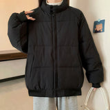 Preppy Style Sweet Pink Parkas Women Vintage Long Sleeve Winter Thick Warm Cotton Jacket Casual Stand Collar Loose Outwear