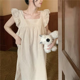 Pbong  INS Plaid Female Nightgown French Ruffled Court Style Long Nightdress Sleepwear Sleeveless Long Sleepshirt Sweet Homewear