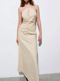 Pbong  Sexy Halter Party Long Dresses For Women Summer Fashion Sleeveless Backless Off The Shoulder Maxi Dress Elegant