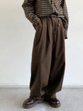 Pbong  Retro Japanese Style Coffee Woolen Wide Leg Straight Cut Casual Pants Unisex Loose Fit Versatile Autumn Winter New Arrival