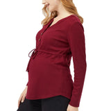 Pbong  Pregnant Women's Spring Autumn Loose and Comfortable Nursing Top Soft Comfortable V-neck Solid Color Long Sleeved T-shirt