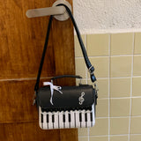 Pbong  Women PU Leather Polka Dot Crossbody Bags Piano Pattern Music Top-Handle Bags Work Daily Shoulder Bag Korean Cute Tote Handbag